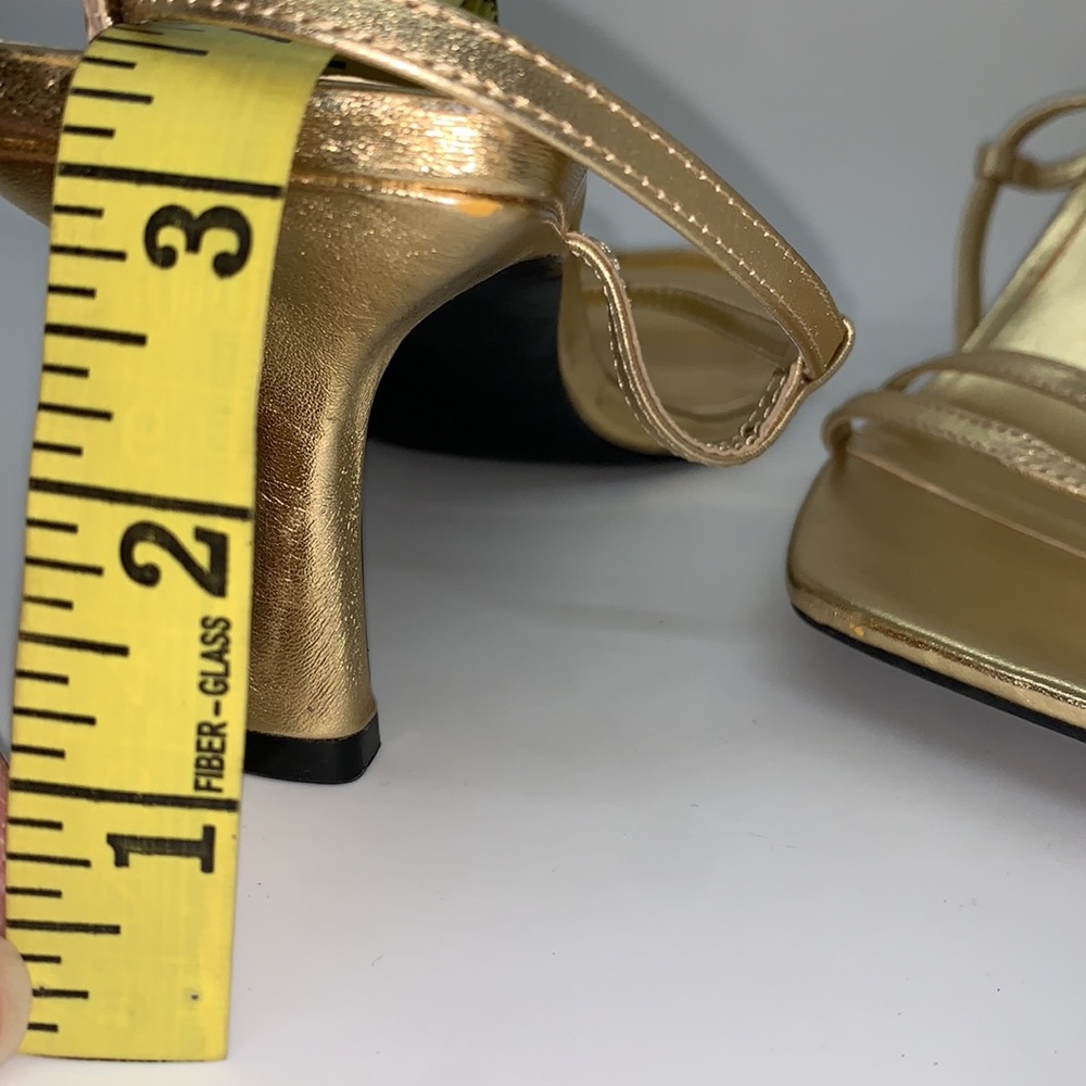 Zara Strap Sandals Gold 42 Kitten Heel Sandals Slip On Square Toe Wedding Prom - Picture 11 of 13